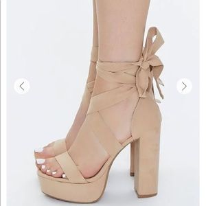 Faux Suede Lace-Up Platform Heels